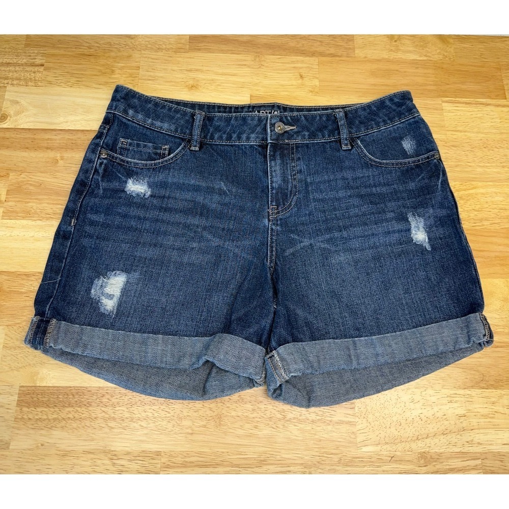Apt. 9 Womens Distressed Denim Cuffed Jean Shorts Dark Wash Size 12 Cotton